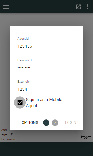 Login mask with mobile agent checked