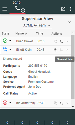 Supervisor View Display Call Details