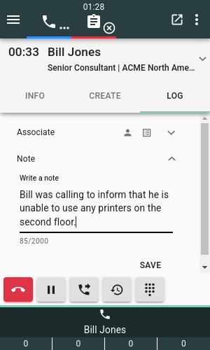 Write Call Notes to work log