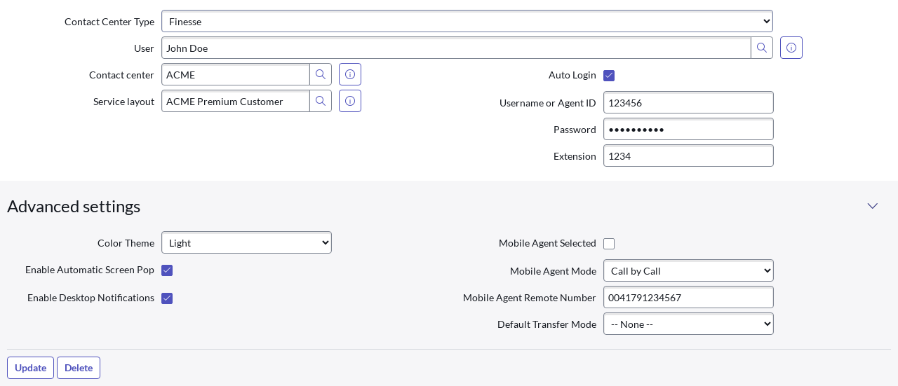 Agent configuration