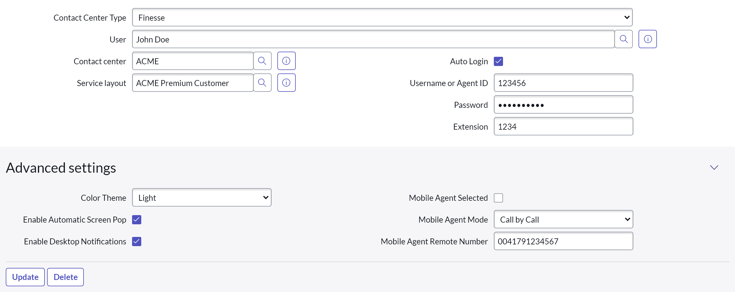 Agent configuration