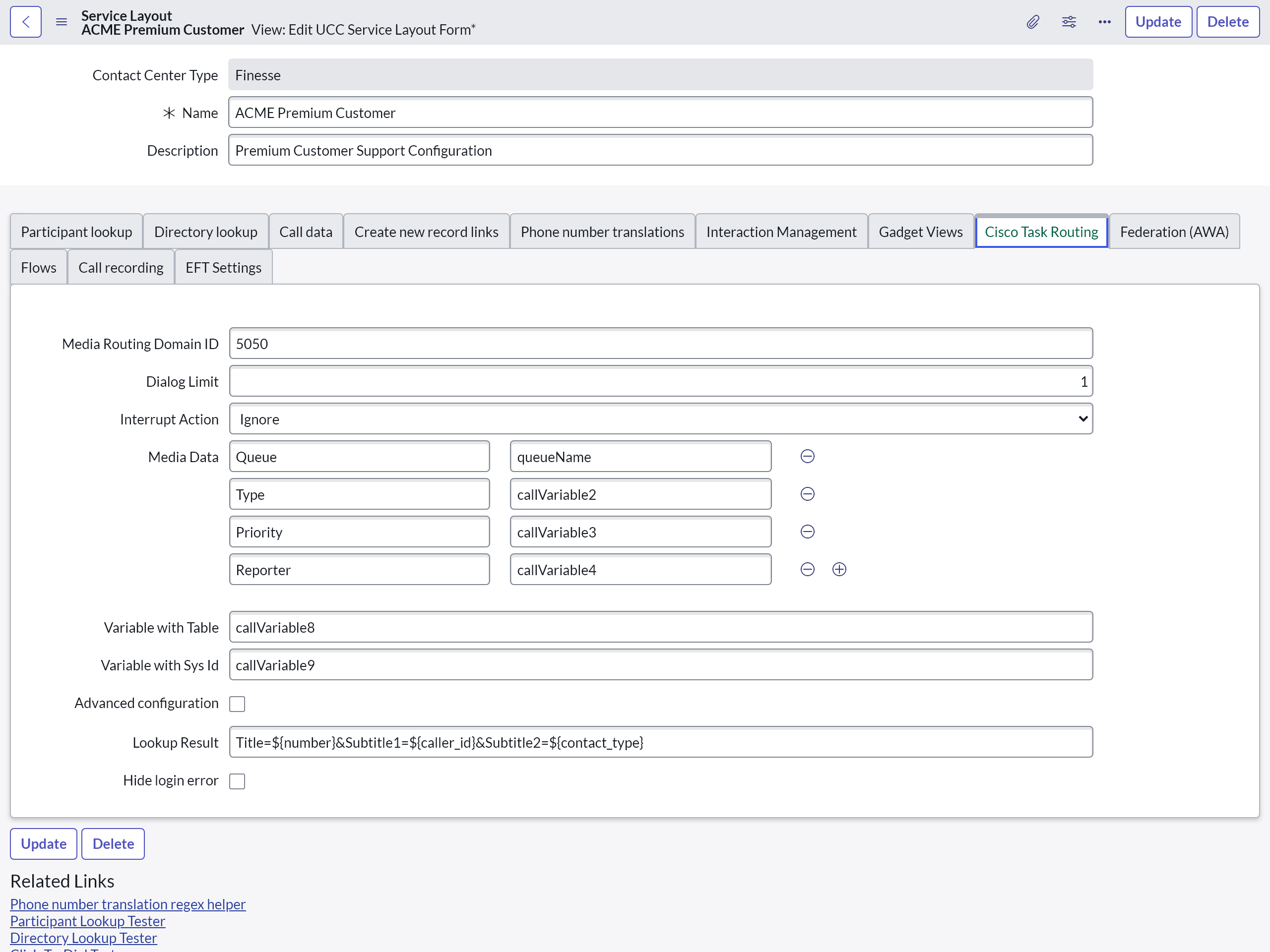 Service Layout Media Routing