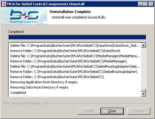 Central Components Uninstall Complete