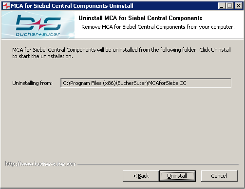 Central Components Uninstall Screen