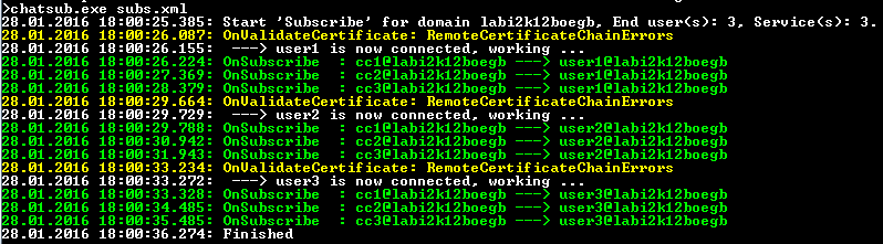 Chat-Sub Tool Console Output