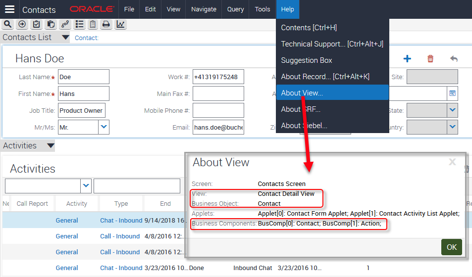 Siebel Definition File About View