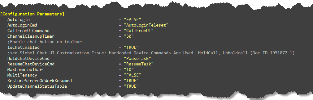 Siebel Definition File Communication Parameters