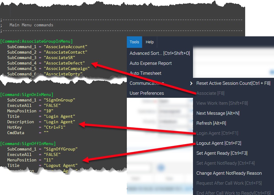 Siebel Definition File Main Menu Commands