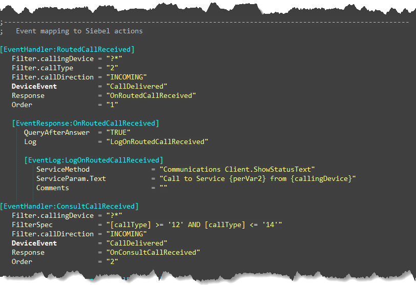 Siebel Definition File Mapping DeviceEvents