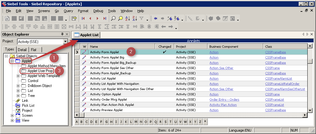 Siebel Tools Applet User Properties