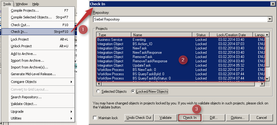 Siebel Tools Compile Project Check In New Objects