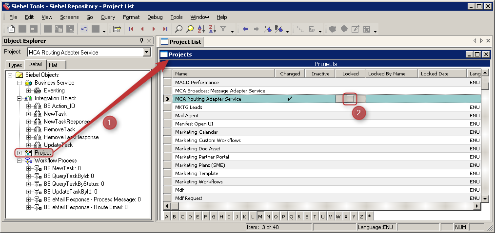 Siebel Tools Compile Project Disable Locked