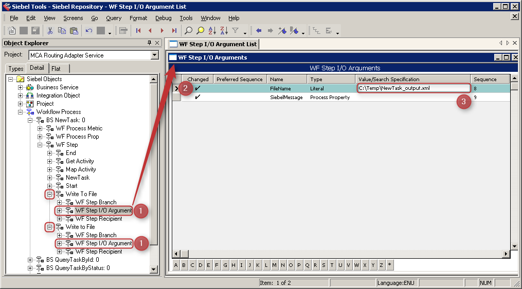 Siebel Tools Import MCA Workflow Processes Argument List