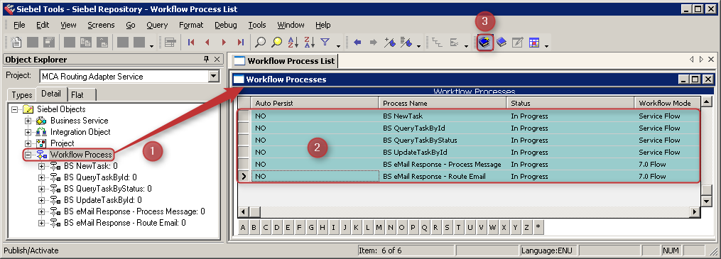Siebel Tools Import MCA Workflow Processes Publish
