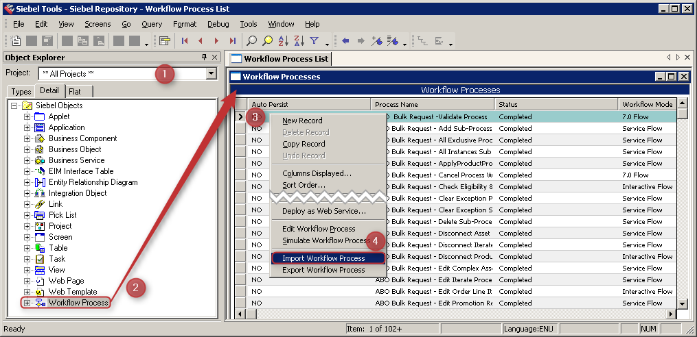 Siebel Tools Import MCA Workflow Processes Workflow Process