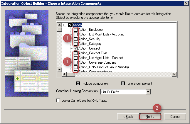 Siebel Tools Integration Object Builder Choose Integration Components Action_Contact