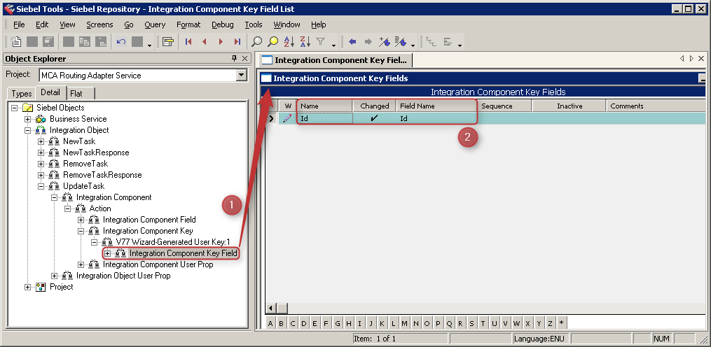 Siebel Tools Integration Object Component Key Field UpdateTask
