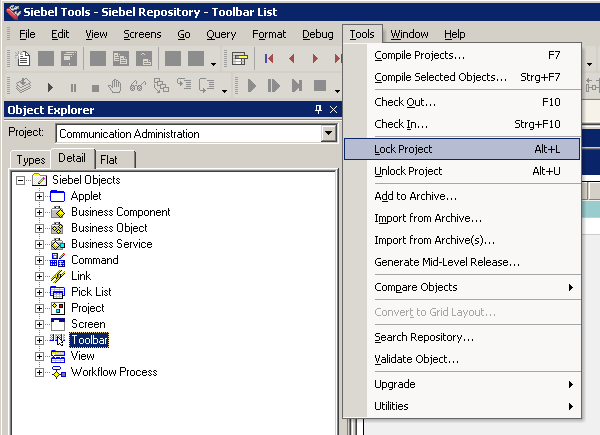 Siebel Tools Lock Project