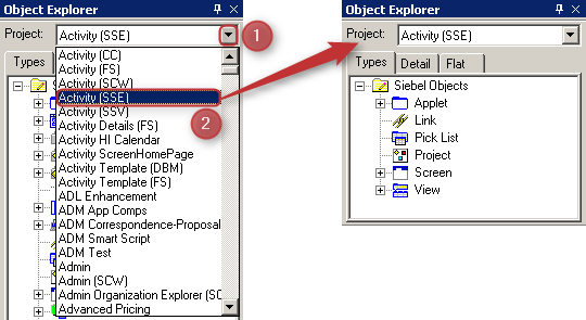 Siebel Tools Project Set Filter
