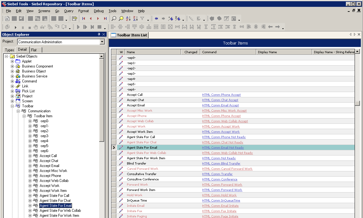 Siebel Tools Toolbar Items