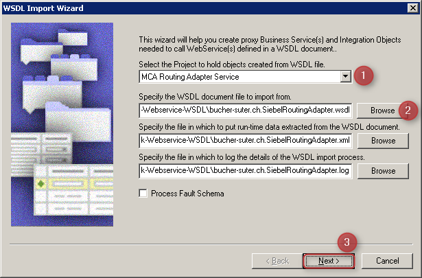 Siebel Tools WSDL Routing Adapter Import Wizard