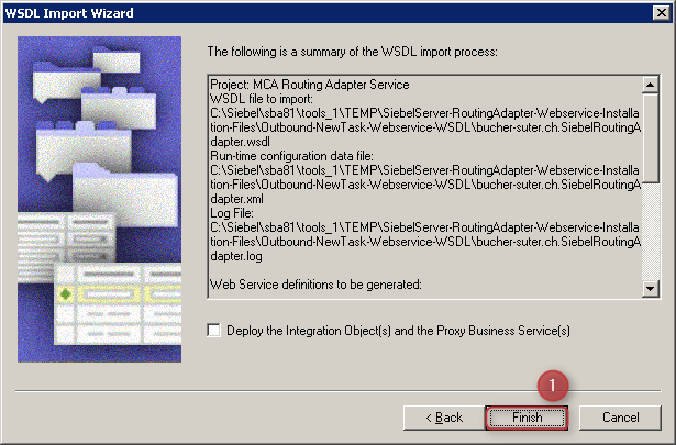 Siebel Tools WSDL Routing Adapter Import Wizard Complete