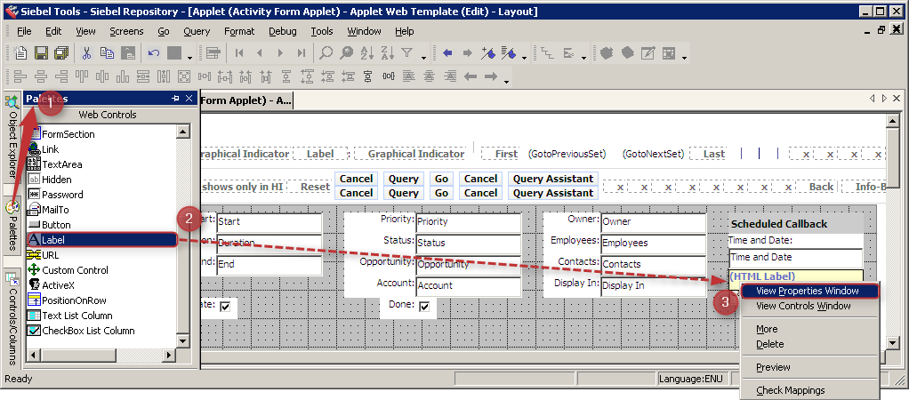 Siebel Tools Web Layouts - Add Label