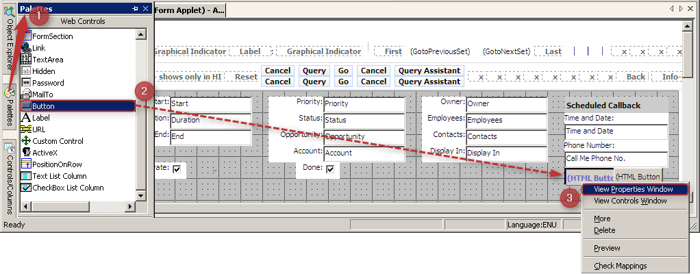 Siebel Tools Web Layouts - Buttons Request Cancel