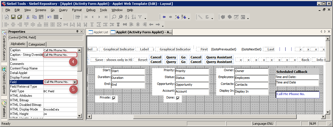 Siebel Tools Web Layouts - Call Me