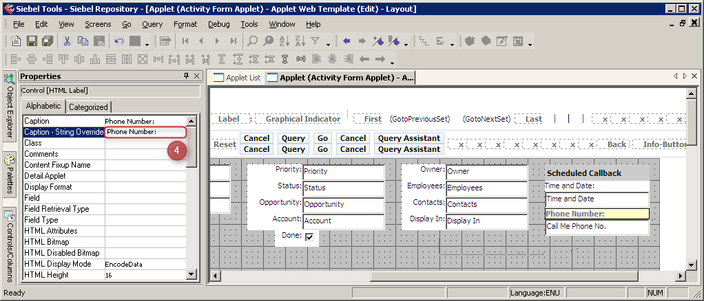 Siebel Tools Web Layouts - Label Phone Number