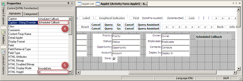 Siebel Tools Web Layouts - Schedule Callback