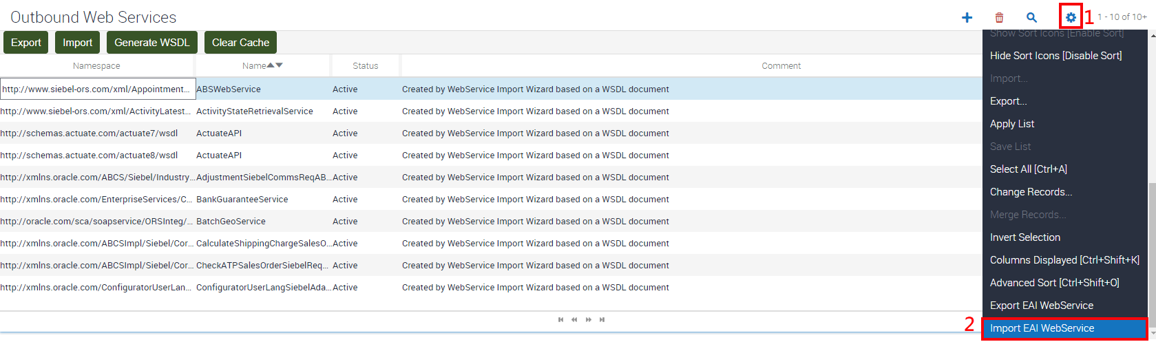 Siebel Web Configuration Import EAI WebService