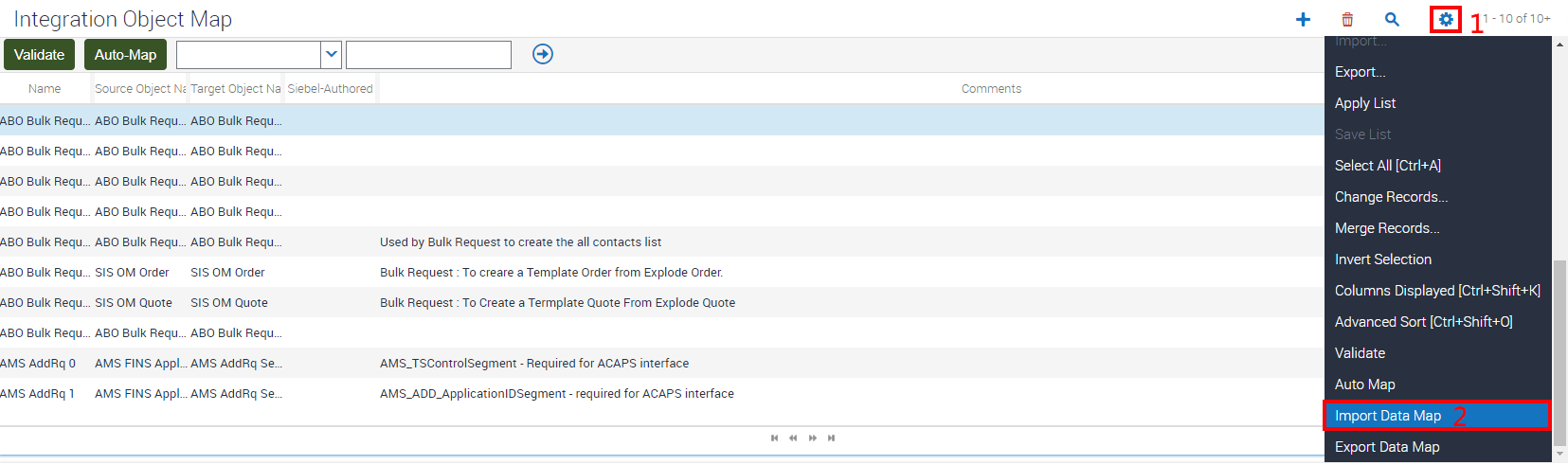 Siebel Web Configuration Import NewTask Data Map