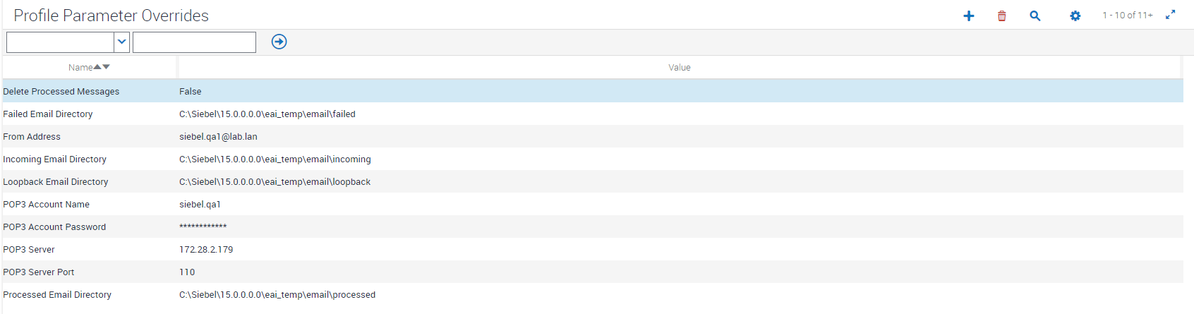 Siebel Web Configuration Profile Parameter Overrides Example