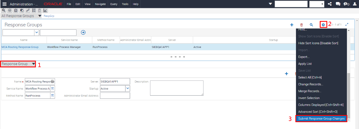Siebel Web Configuration Submit Response Group Changes