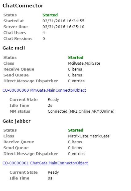 ChatConnector web status page