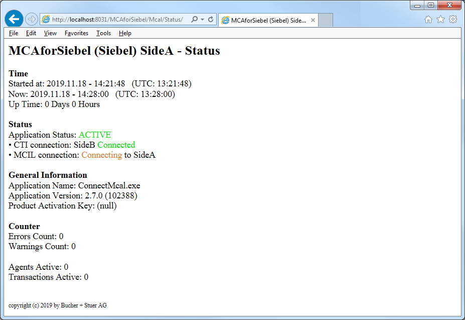 WEB Interface status page
